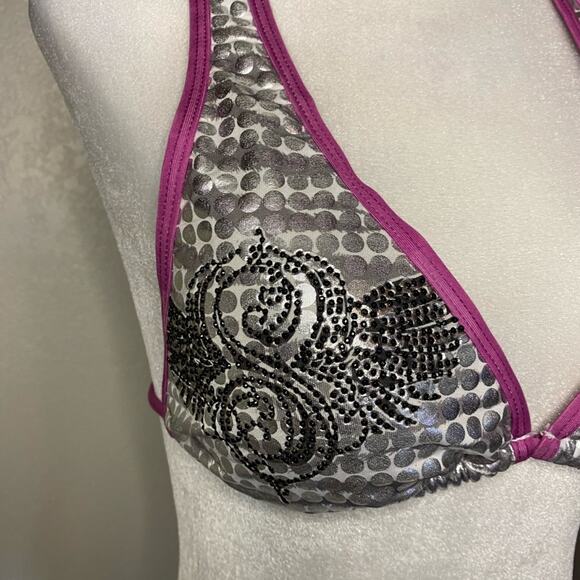 NWOT Sinful by Affliction silver/purple bikini top - Picture 2 of 6